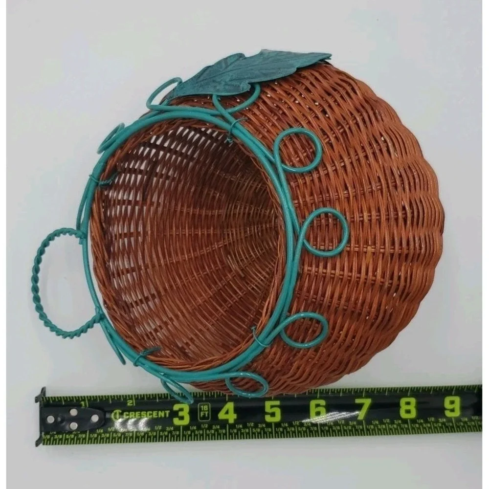 Decorative‎ Hanging Wicker Basket with Green Metal Wire Cottagecore